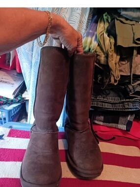 Brown Suede Tall Women's Winter Boots Ladies Ll Bean Knee Fur Lined Boots Size 8